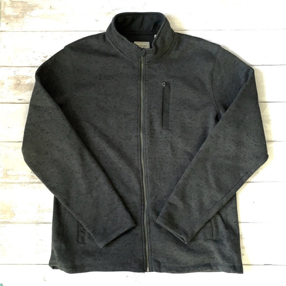 Frank And Oak Mens L/G Fleece Zip Up Jacket Hunter Green Dark Gray Size Large